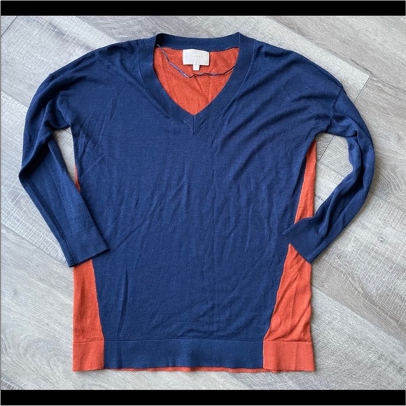 Skies Are Blue Navy & Orange V-Neck Sweater Size 6 - Picture 1 of 4